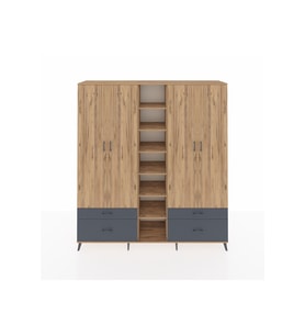 Hyperion Dolap 12 Raflı 4 Çekmeceli 2 Askılı 220x44x243 Çam-Çam/Antrasit