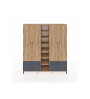 Hyperion Dolap 12 Raflı 4 Çekmeceli 2 Askılı 220x44x243 Çam-Çam/Antrasit