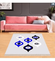 Nazar Boncuğu Göz Desenli Dijital Baskı Yıkanabilir Kaymaz Taban Modern Salon Halısı ve Yolluk (Açık Gri)
