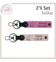 Mırıldayan Kalbin Yansıması, Pati Temalı, Kişisel Yazılı Anahtarlık Takımı, Pembe-Pudra