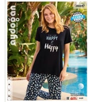 Aydoğan Homewear -Think Happy be Happy- Yazılı Viskon Yazlık Pijama Takımı (Çok Renkli)