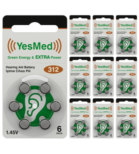 YesMed Extra Power 312 Numara İşitme Cihazı Pili, Kulaklık Pili, Duyma Pili, Kulak Pili, Kulak Cihazı Pili (10 Paket x 6 Adet = 60 Adet Pil)