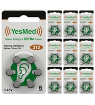 YesMed Extra Power 312 Numara İşitme Cihazı Pili, Kulaklık Pili, Duyma Pili, Kulak Pili, Kulak Cihazı Pili (10 Paket x 6 Adet = 60 Adet Pil)