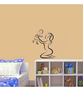 Anne Bebek Mutluluğu Silüeti Dekoratif Duvar Sticker, Çıkartma, Etiket
