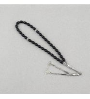 Oniks Taşı Beyzi Kesim 6.5x9mm Tesbih Alpaka Püsküllü Mat Siyah