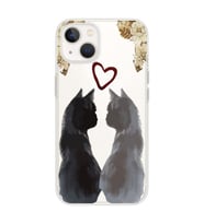 Iphone 14 Uyumlu Kedi Çiftler Tasarımlı Şeffaf Telefon Kılıfı