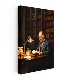 Dikey Kanvas Tablo Atatürk Kütüphane Kitap Okuma Atatürk Tablosu Ev Ofis Duvar Dekoru