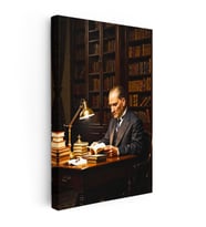 Dikey Kanvas Tablo Atatürk Kütüphane Kitap Okuma Atatürk Tablosu Ev Ofis Duvar Dekoru