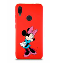 Xiaomi Redmi Note 7 Pro Soft Premier Kapak Minnie Mouse-F Tasarımlı Silikon Kılıf - Kırmızı (Şeffaf)