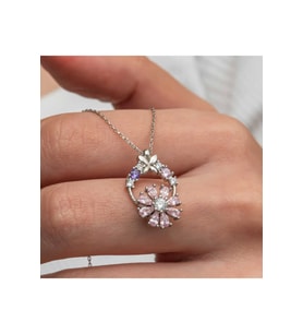 Gümüş Pembe Dönen Çiçek Kadın Kolye CSR2181345