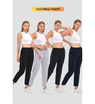 Kadın Siyah-Gri-Lacivert-Antrasit Regular Fit Düz Paça Beli Lastikli Bağcıklı 4'Lü Eşofman Altı (Siyah-Lacivert)