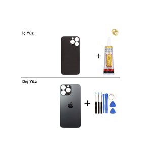 iPhone 13 Pro Max Grafit Arka Kapak Arka Cam Batarya Kapağı Lazer Kesim Kapak Pil Kapağı + B-7000 Yapıştırıcı + Tamir Seti