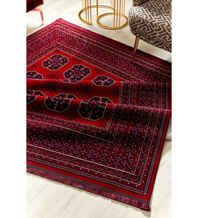 Kırmızı Renkli Afgan Motifli Yıkanabilir Otantik Dokuma Halı 01