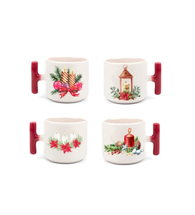 Dörtlü Yılbaşı Double Türk Kahve Fincanı-bardak Altlıklı Set