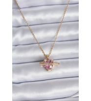 316L Çelik Gold Renk Zincir Pembe Kristal Kalp Model Zirkon Taş Detay Kadın Kolye - TJ-BKO7747
