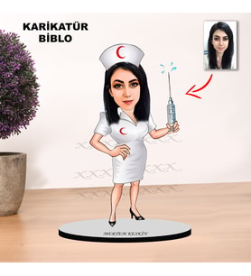 KİŞİYE ÖZEL KARİKATÜR HEMŞİRE  TASARIMLI KADIN BİBLO XKBK3