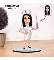 KİŞİYE ÖZEL KARİKATÜR HEMŞİRE  TASARIMLI KADIN BİBLO XKBK3