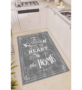 Gri Kaymaz Taban Yıkanan Kitchen Yazılı Mutfak Halısı AR345