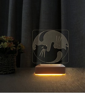 Yin Yang Kedi Kişiye Özel İsimli 3d Led Masa Lambası Doğum Günü Hediyesi Lamba