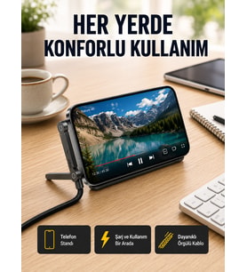 240W Type-C to Type-C Katlanabilir Standlı Hızlı Şarj Kablosu