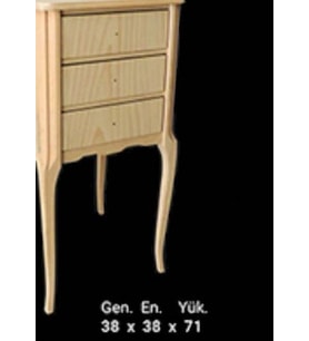 Komodin 12977 Aslan Ayak Klasik Model HAM 3 Çekmece  Ahşap Kayın ayak El Yapım (Krem)