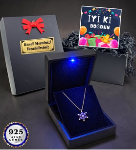 Kişiye Özel Işıklı Kutuda 925 Ayar Gerçek Ametist Taşlı Lotus Gümüş Kolye – Doğum Günü Hediyesi