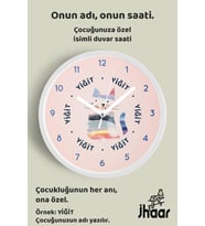 İsme Özel Renkli Kedi Çocuk Odası Duvar Saati Orta Boy 30 cm Beyaz Camlı Sessiz