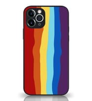 PrintiFy Apple iPhone 11 Pro Kamera Korumalı Renkli Gökkuşağı Desenli Cam Kapak Siyah