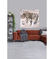 Bej Toplumun Koşturması Leke Tutmaz Kadife Kumaş Duvar Örtüsü Duvar Halısı Tapestry