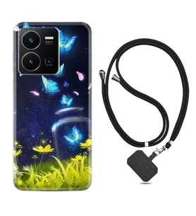 Vivo Y22 Kılıf Resimli Boyun Askılı İpli Desenli Silikon Flowers Fox 1309