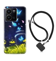 Vivo Y22 Kılıf Resimli Boyun Askılı İpli Desenli Silikon Flowers Fox 1309