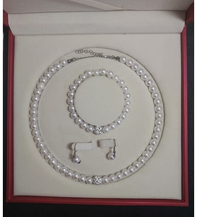 İnci Kolye Bileklik Küpe Set (Beyaz)