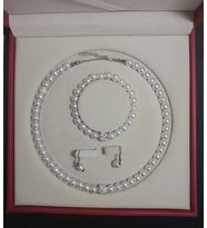 İnci Kolye Bileklik Küpe Set (Beyaz)