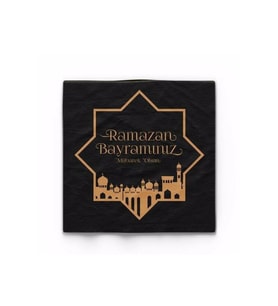 Mini Party Store Yaldızlı Peçete Siyah Ramazan Bayram Gold 16'lı