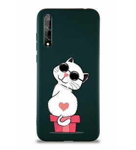 Huawei P Smart S Soft Premier Kapak Coolcat Tasarımlı Silikon Kılıf - Yeşil (Şeffaf)