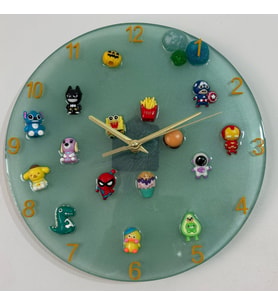 Çocuk Odası Duvar Saati - Epoksi Reçine - Yeşil - 30 cm (Çok Renkli)