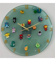 Çocuk Odası Duvar Saati - Epoksi Reçine - Yeşil - 30 cm (Çok Renkli)