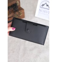 Telefon Bölmeli Hakiki Deri Fermuarlı Cüzdan (Siyah)