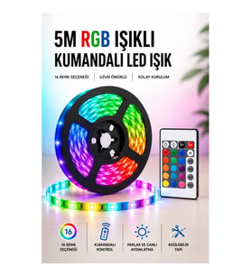 5 Metre RGB Şerit LED – Kumandalı 4 Aydınlatma Modlu 12V Işık Seti