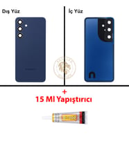 Samsung Galaxy S24 Mavi Renk Lensli Arka Kapak + B7000 Yapıştırıcı Arka Cam Batarya Kapağı Pil Kapağı Lazer Kesim Back Cover Galaxy S24 Uyumlu