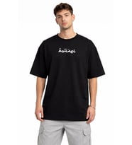 Erkek Kısa Kol Yazlık Tişört Bisiklet Yaka Baskılı Oversize T-Shirt - Siyah