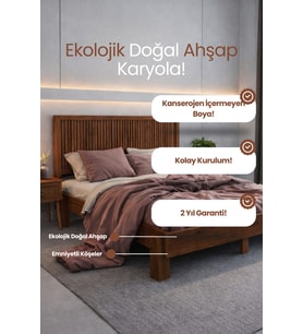 Alaz Model Dikey Başlıklı Masif Ahşap Karyola Kolay Kurulum Fırınlanmış İthal Sibirya Çamı 200x200 Yatak Uyumlu