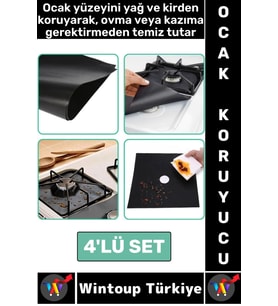 Yanmaz Yapışmaz Kaymaz Ocak Brülor Yağ Kir Koruyucu Kolay Temizlenir Ocak Koruyucu Ped 4'lü Set