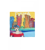 İkigai City Serisi Doha Özel Tasarım El Çizim Renkli Çok Fonksiyonlu Renkli Kare 45X45 Bandana