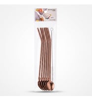 6'lı Kaşıklı Pipet Seti - Bronz - Pipet Temizleme Fırçası