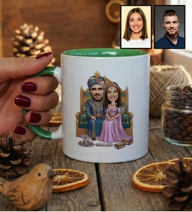 Kişiye Özel Karikatürlü Osmanlı Padişahı ve Sultanı Sevgiliye Hediye Kupa Bardak Sevgililer Günü Hediyesi