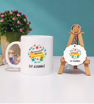 Öğretmenler Günü Hediyesi Kupa Bardak ve Anahtarlık İsme Özel Hediye (Beyaz)