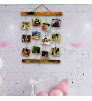 Kişiye Özel 12 Fotoğraflı Mandallı Jüt İpli 3 Mt Led Işıklı Ahşap Fotoğraf Çerçeve