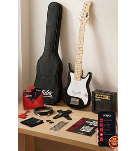 Midex CEG-30WB 4-6 Yaş Çocuklar İçin Amfili Full 1/4 30 İnç Elektro Gitar Seti White Black