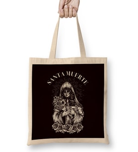 Santa Muerte Sugar Skull Female Deity Satanic Dead Mexican Bez Çanta Uzun Saplı